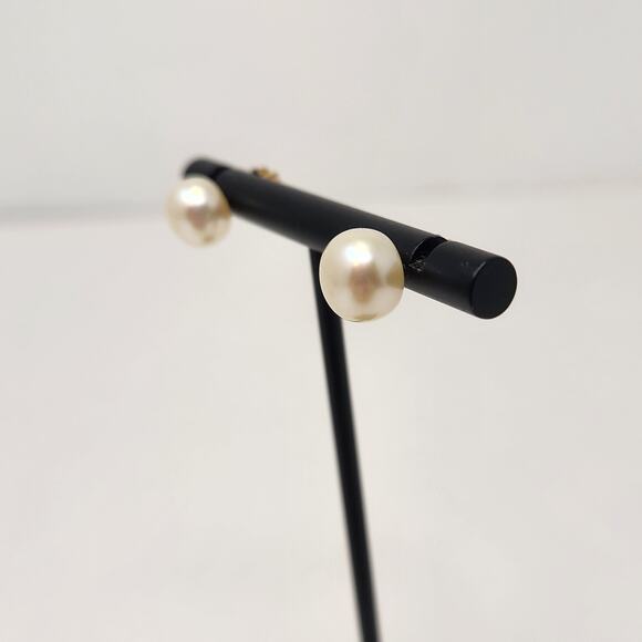 Cultured Freshwater Cream Pearl 14k Yellow Gold Stud Earrings Signed Classic - Picture 2 of 8